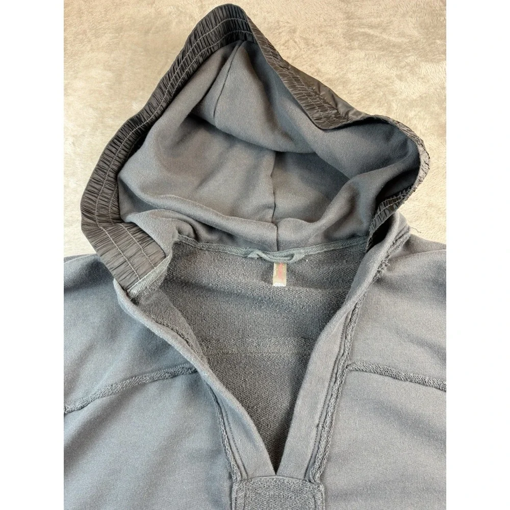 Free People FP Movement Hoodie Gray Large Oversized Mixed Media Smocked‎ Sleeves